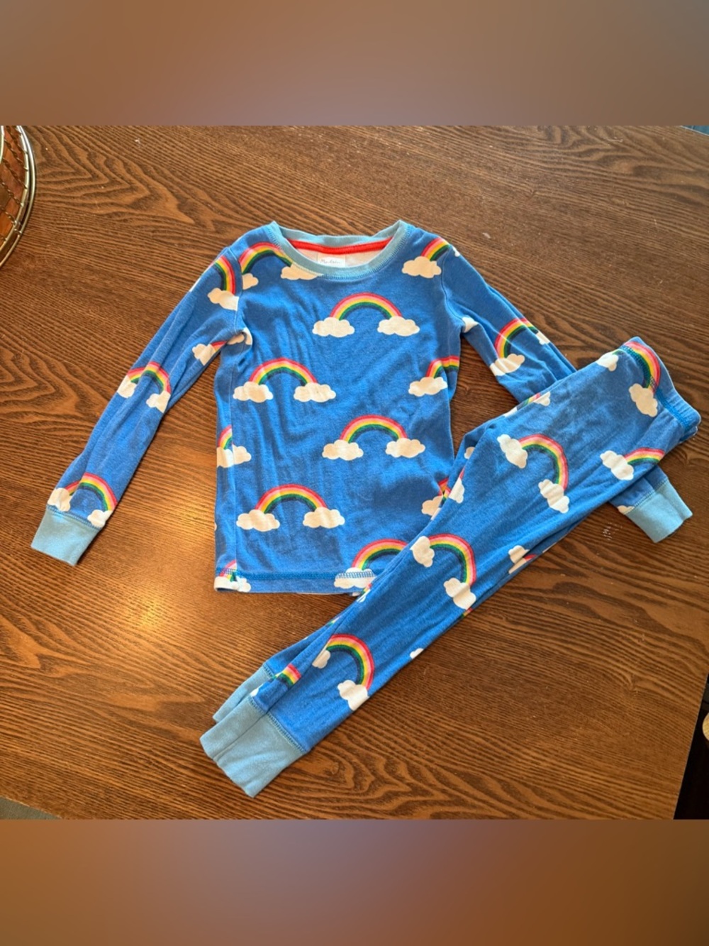 Mini Boden Blue Rainbow and White Cloud Pajama Set